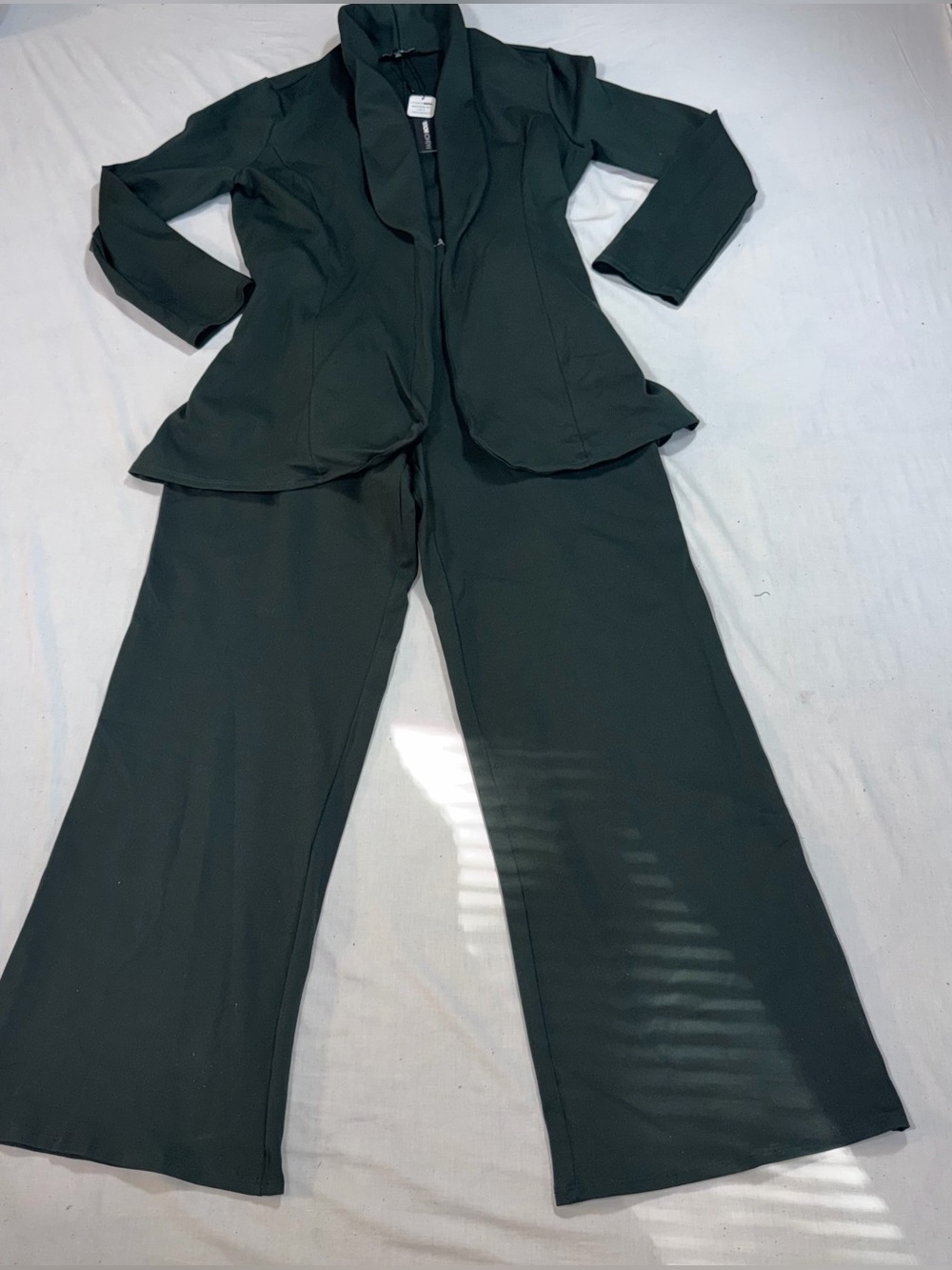 Fashion Nova Hunter Green Belted Blazer Wide Leg Pant Set 1X NWT